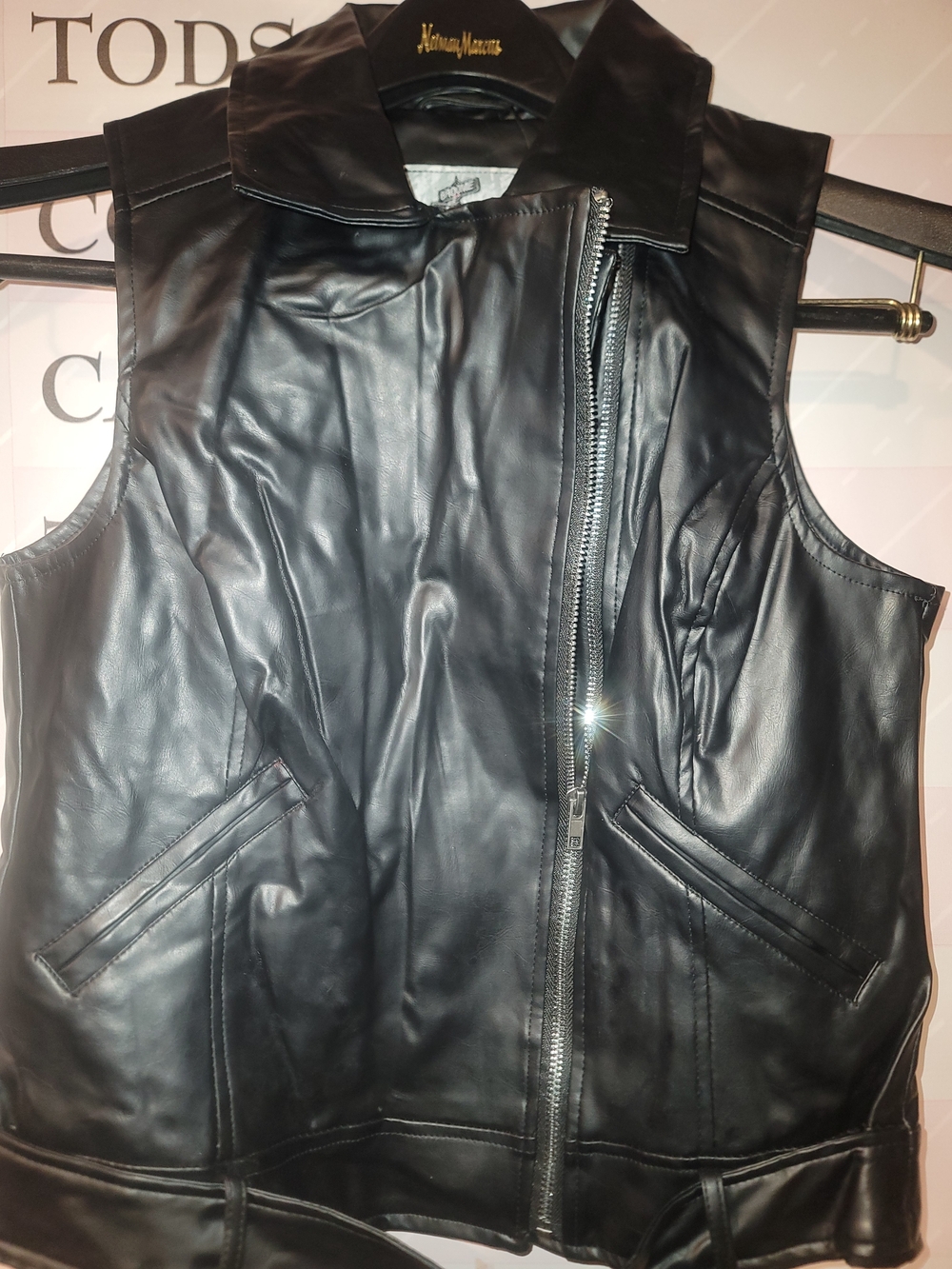 Premium Black Faux Leather Zip-Front Women's Vest By Broome & Allen